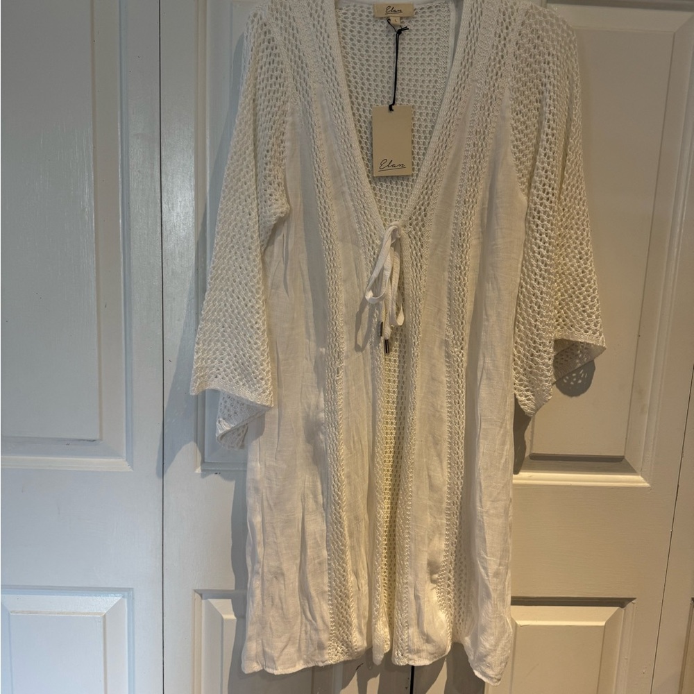 Elan Elegant White Knit Coverup size Large